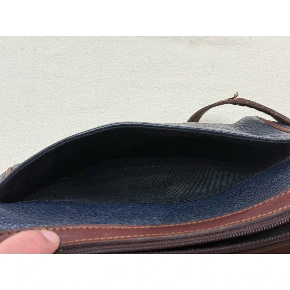 Vintage Liz Claiborne Bag Navy Pebbled Leather Handbag Brown Trim 80's 90's